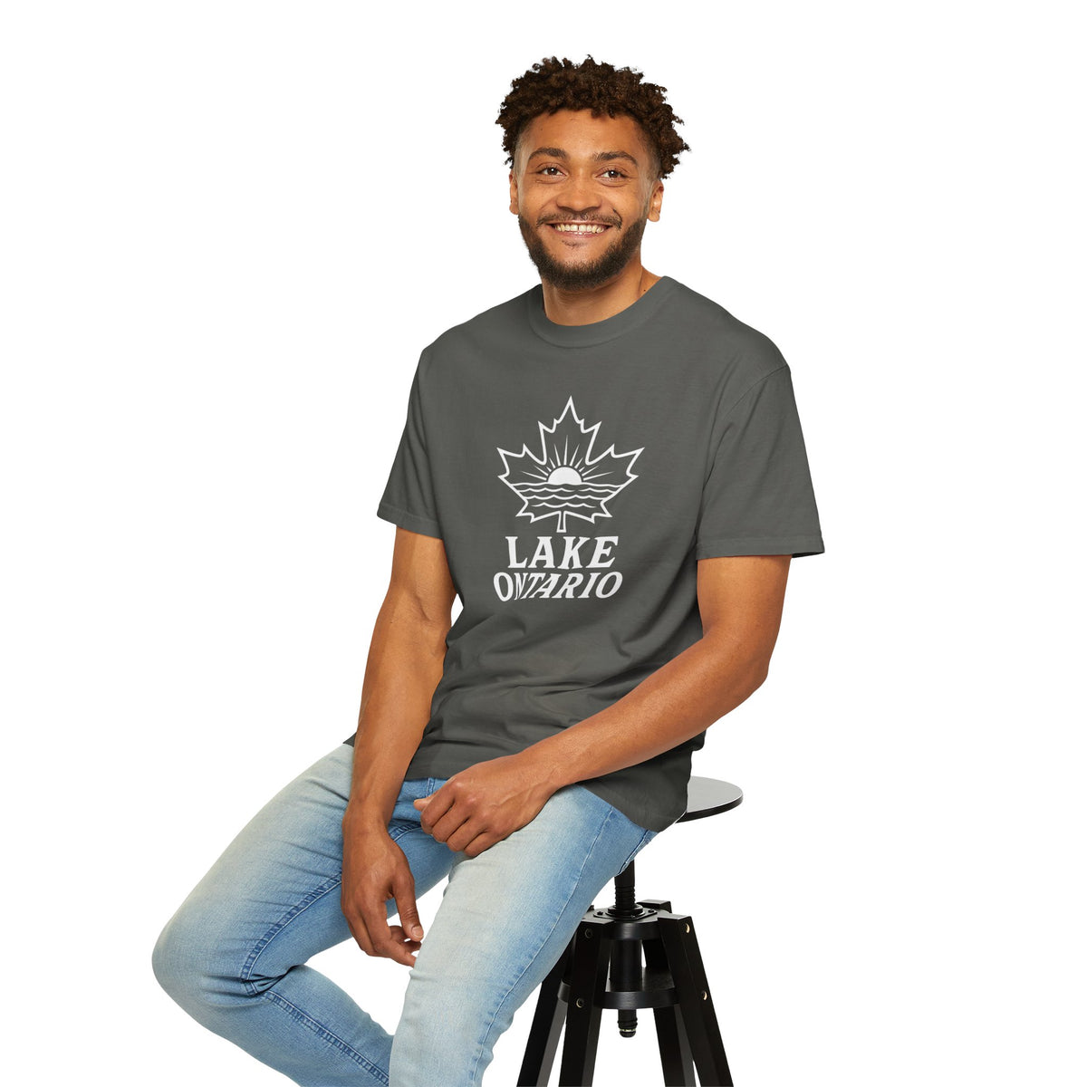Lake Ontario T-Shirt — Retro Maple Leaf Sunset Graphic