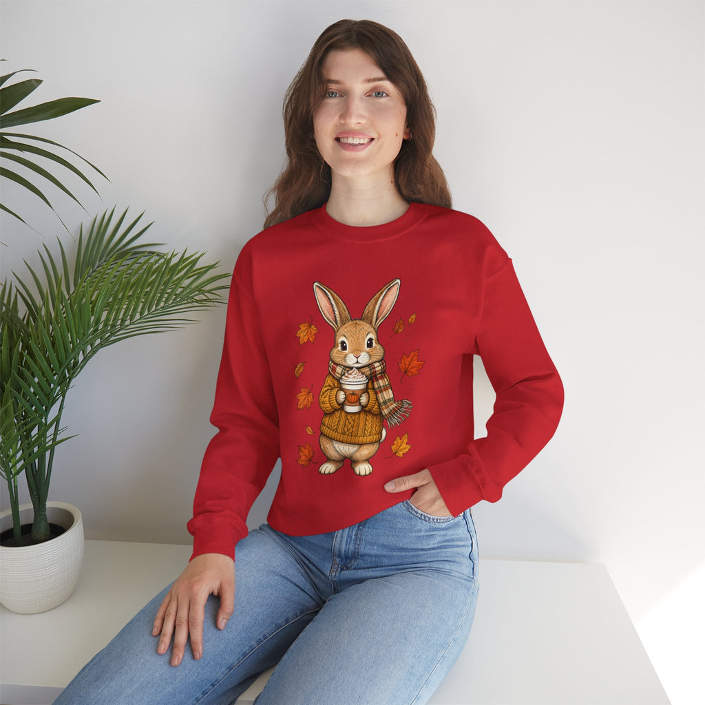 Autumn Bunny Sweatshirt – Cozy Fall Rabbit Holding Coffee