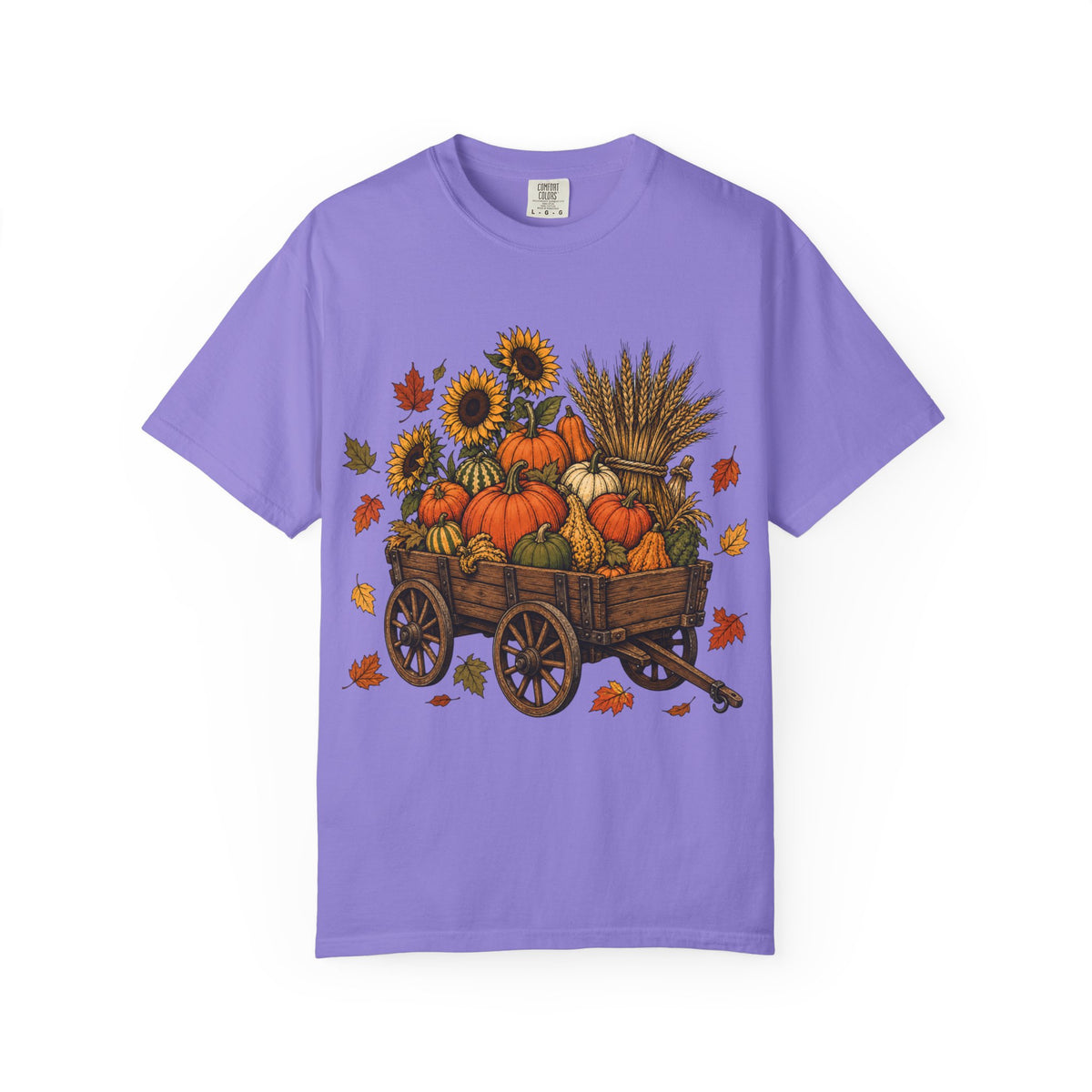 Autumn Harvest Wagon T-Shirt — Pumpkin & Sunflower Fall Tee