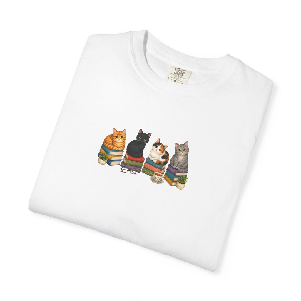 Cat Knit Crew T-Shirt — Cozy Cats Sitting Together Graphic Tee