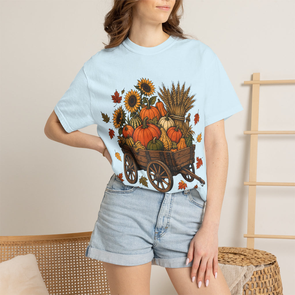 T-Shirt „Herbsternte-Wagen“ — Kürbis & Sonnenblume Herbst-T-Shirt