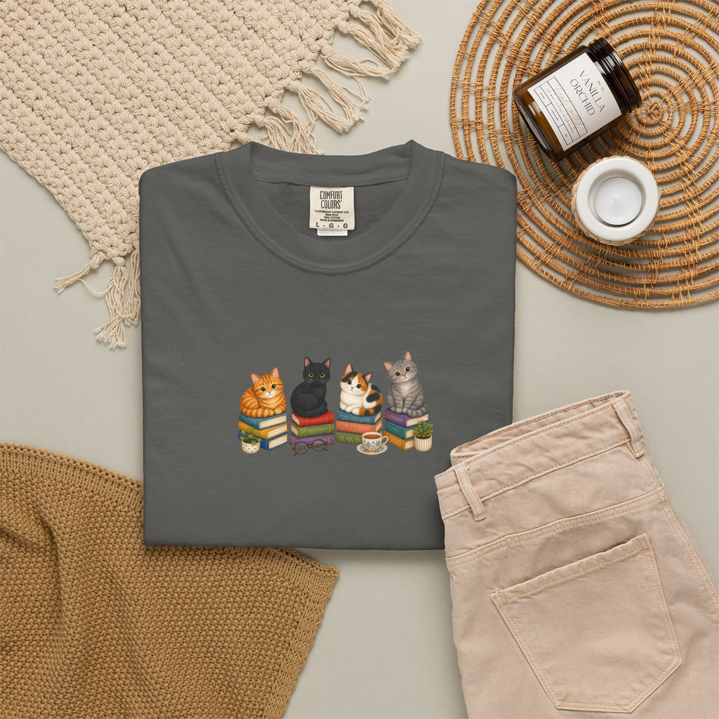 Cat Knit Crew T-Shirt — Cozy Cats Sitting Together Graphic Tee