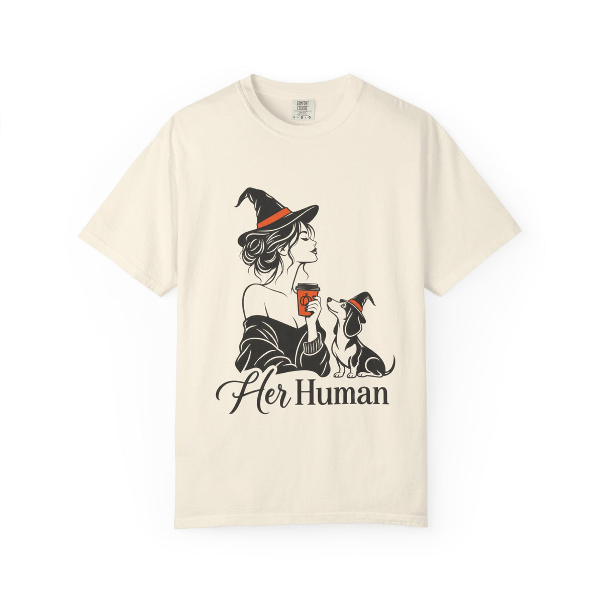 Her Human Witch Tee — Halloween Witch & Dog Graphic T-Shirt