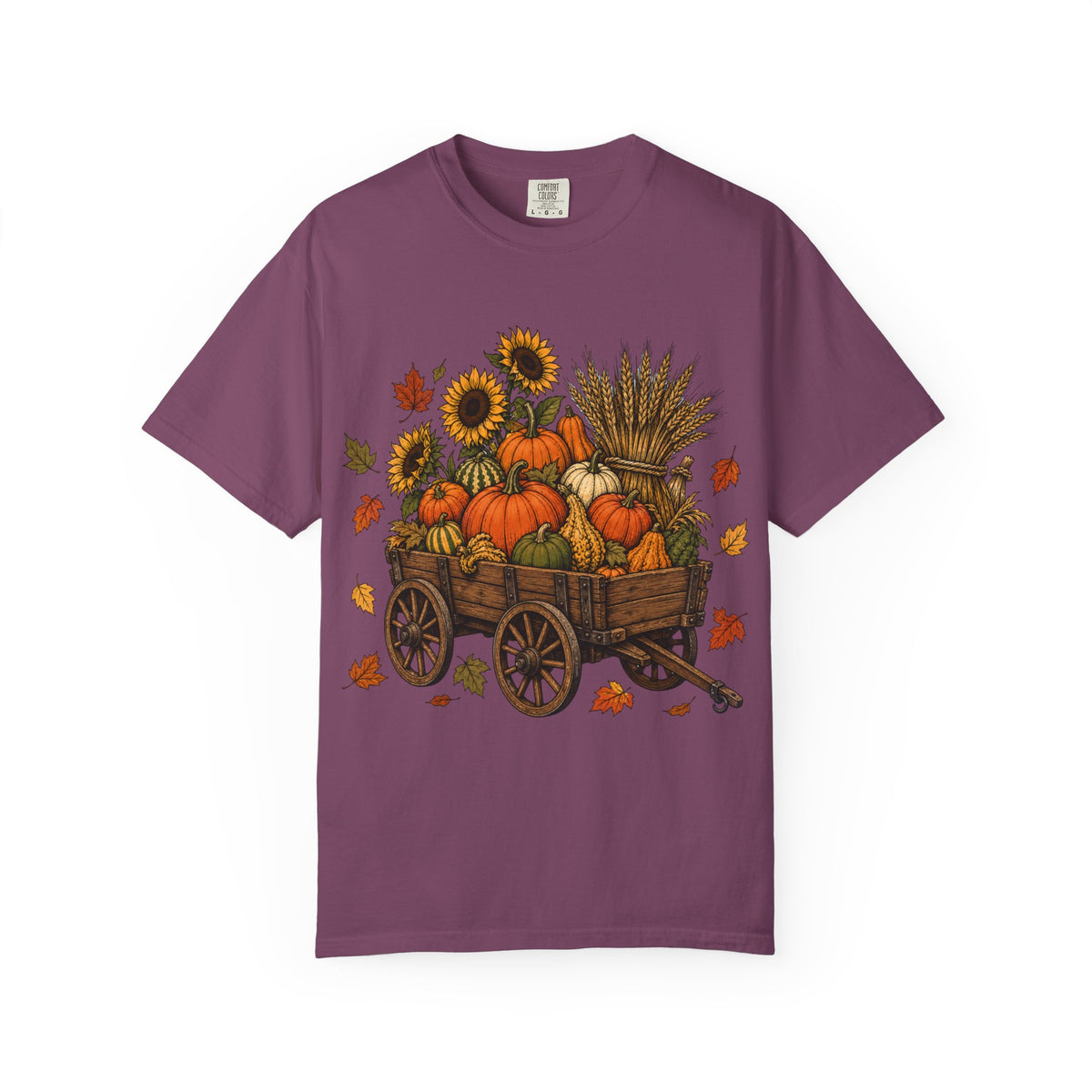 Autumn Harvest Wagon T-Shirt — Pumpkin & Sunflower Fall Tee