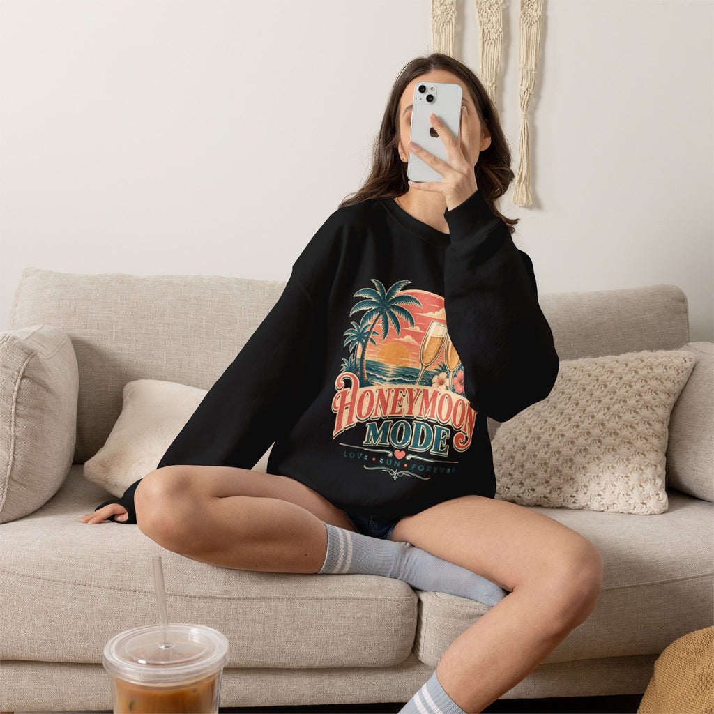 Honeymoon Mode Sweatshirt – Tropical Sunset Couples Crewneck