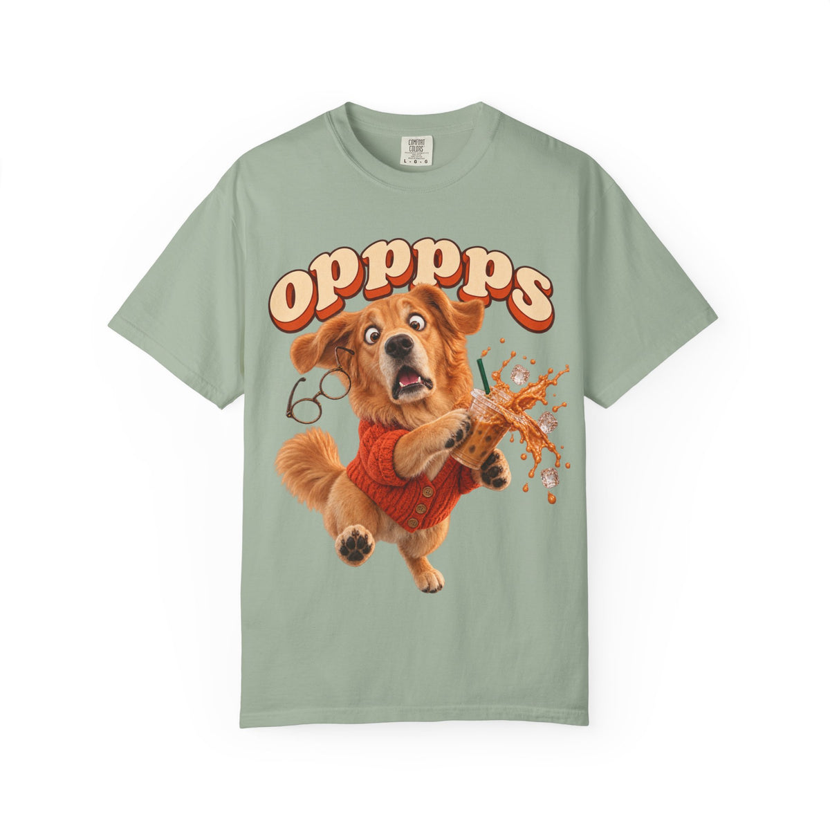 Oops Puppy T-Shirt — Cute Dog Spilling Coffee Graphic Tee