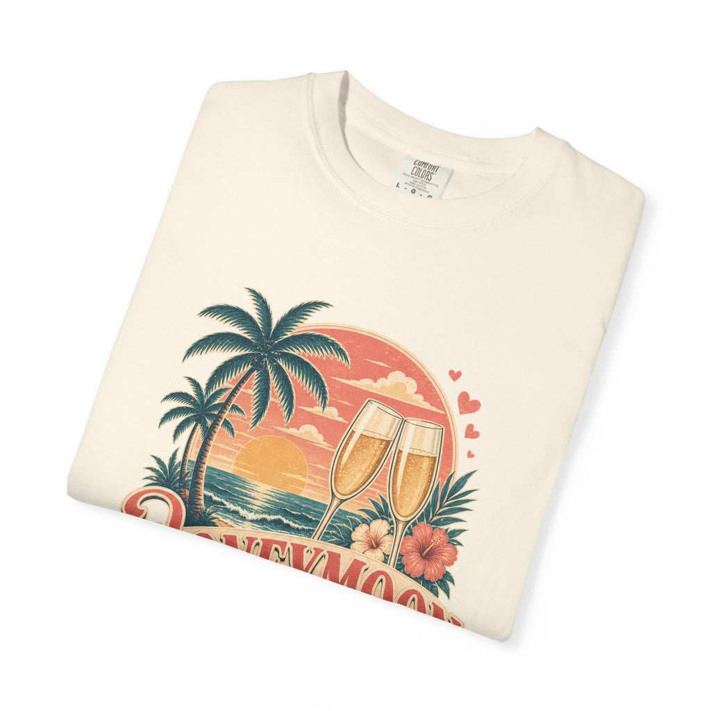 Honeymoon Mode T-Shirt — Tropical Sunset Couple Vacation Tee