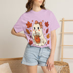 Cute Ghost Pumpkin Drink Tee — Fall Leaves Graphic T-Shirt