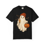 Halloween Ghost T-Shirt — Cute Ghost with Pumpkin & Coffee Graphic