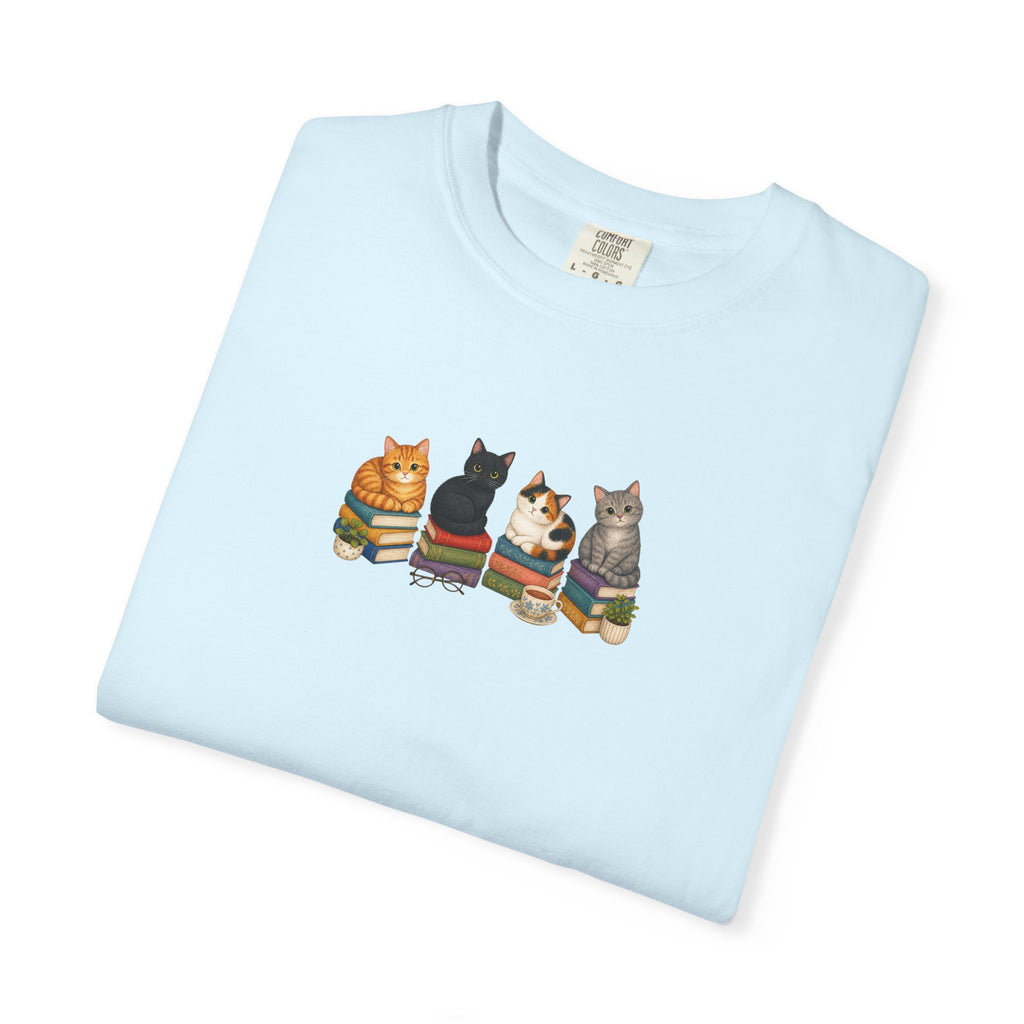 Cat Knit Crew T-Shirt — Cozy Cats Sitting Together Graphic Tee