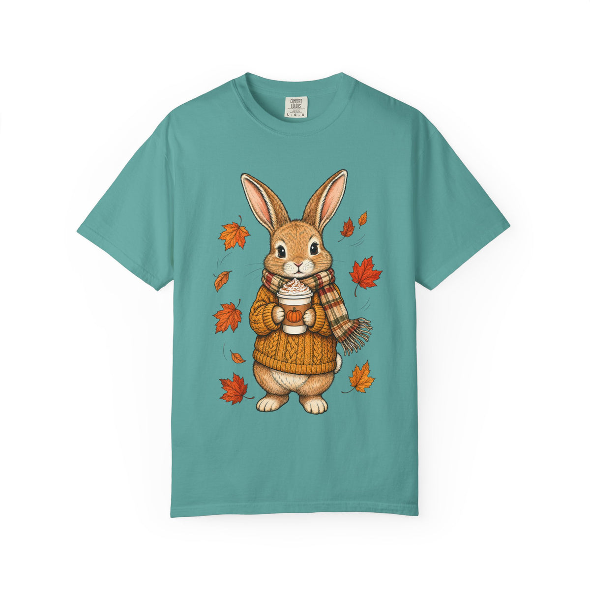Autumn Bunny Tee — Cozy Fall Rabbit with Scarf & Hot Cocoa