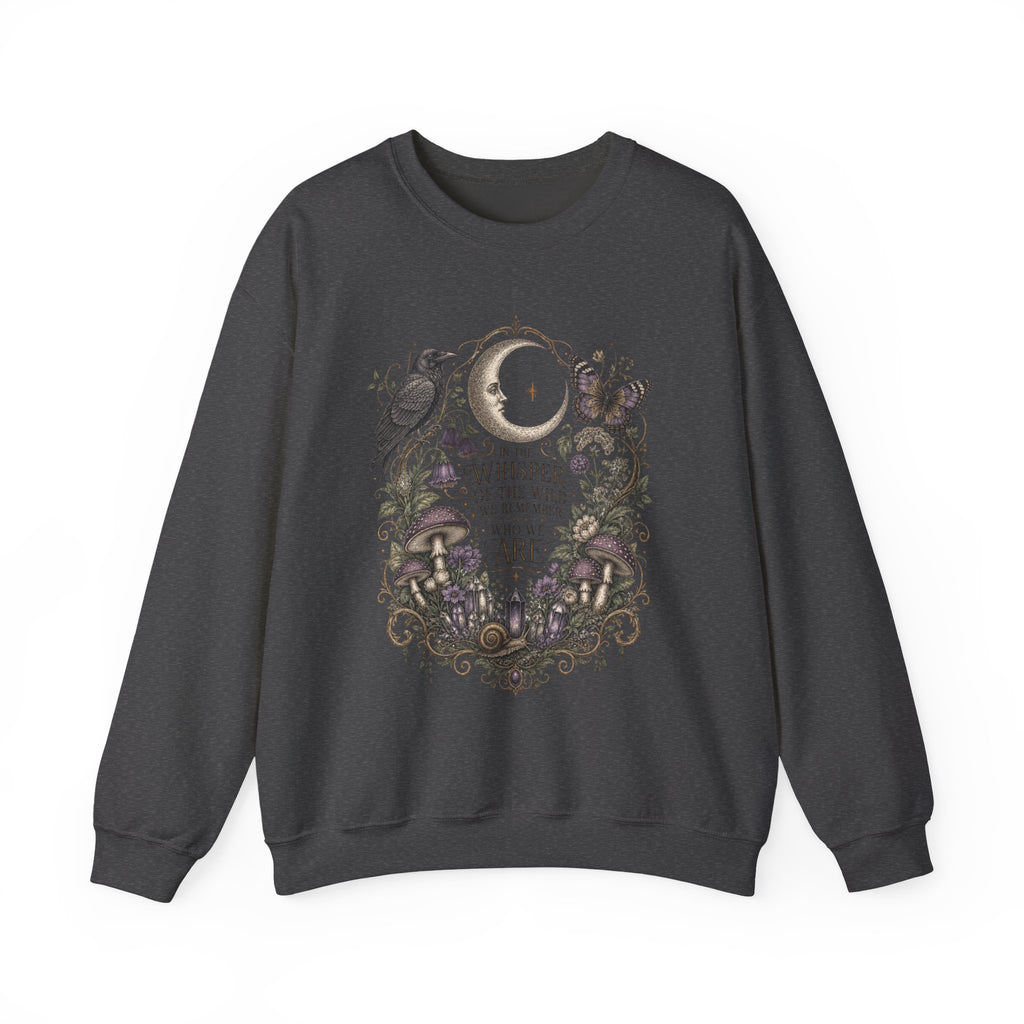 Mystic Moon & Mushroom Crewneck Sweatshirt — "Whisper to the Wild" Nature Graphic