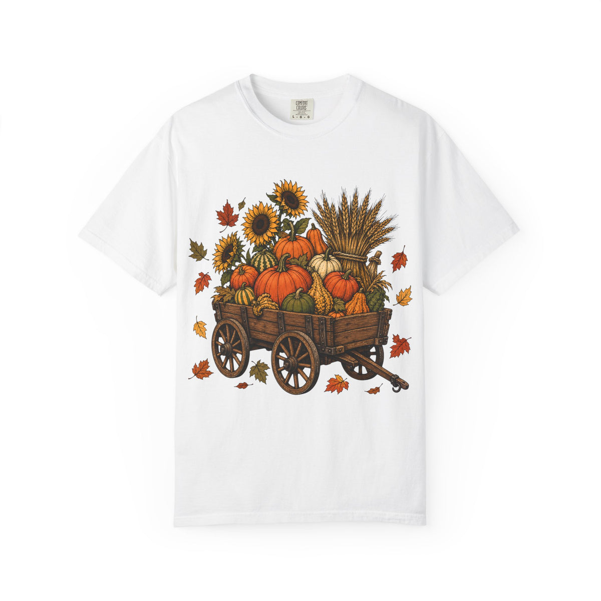 Autumn Harvest Wagon T-Shirt — Pumpkin & Sunflower Fall Tee