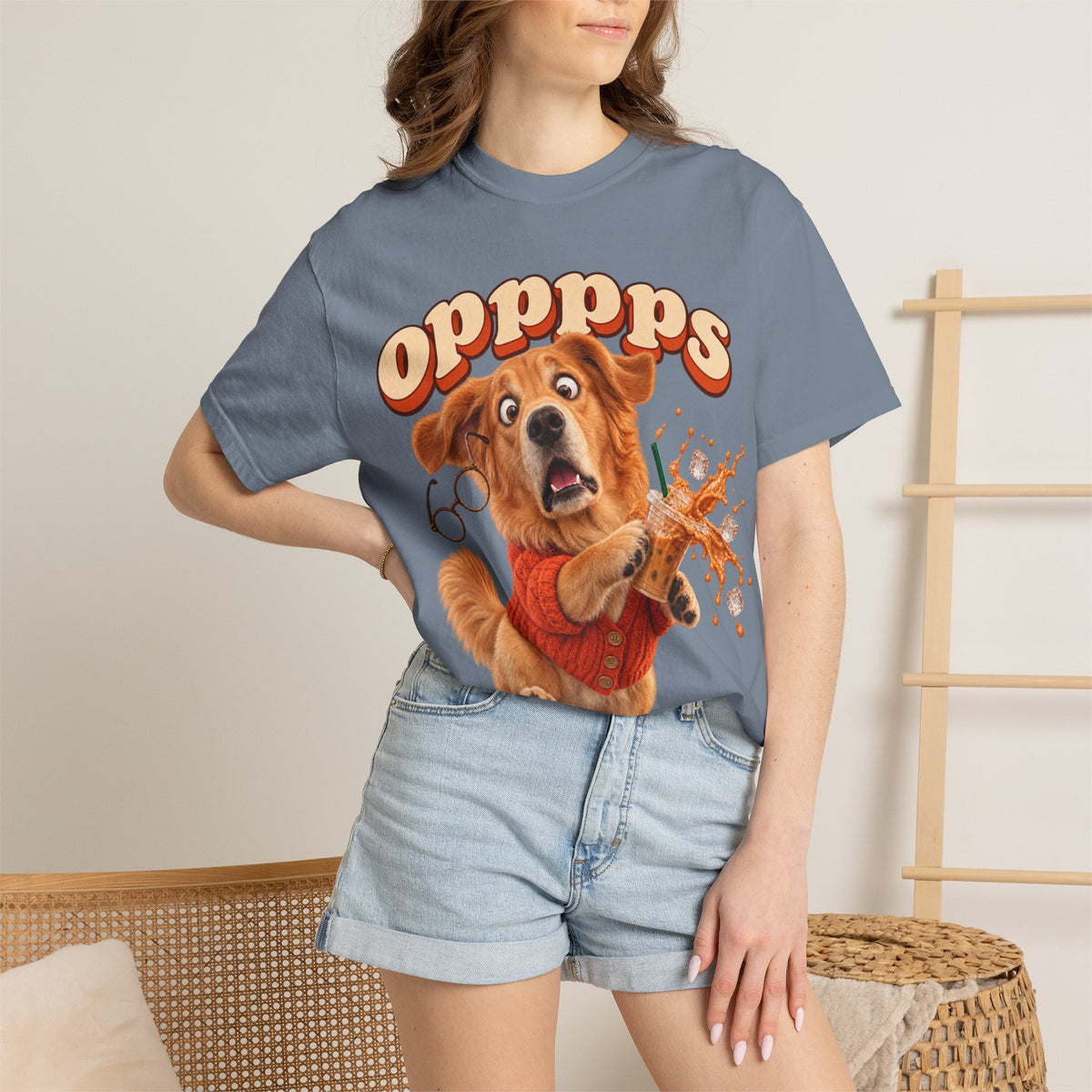 Oops Puppy T-Shirt — Cute Dog Spilling Coffee Graphic Tee