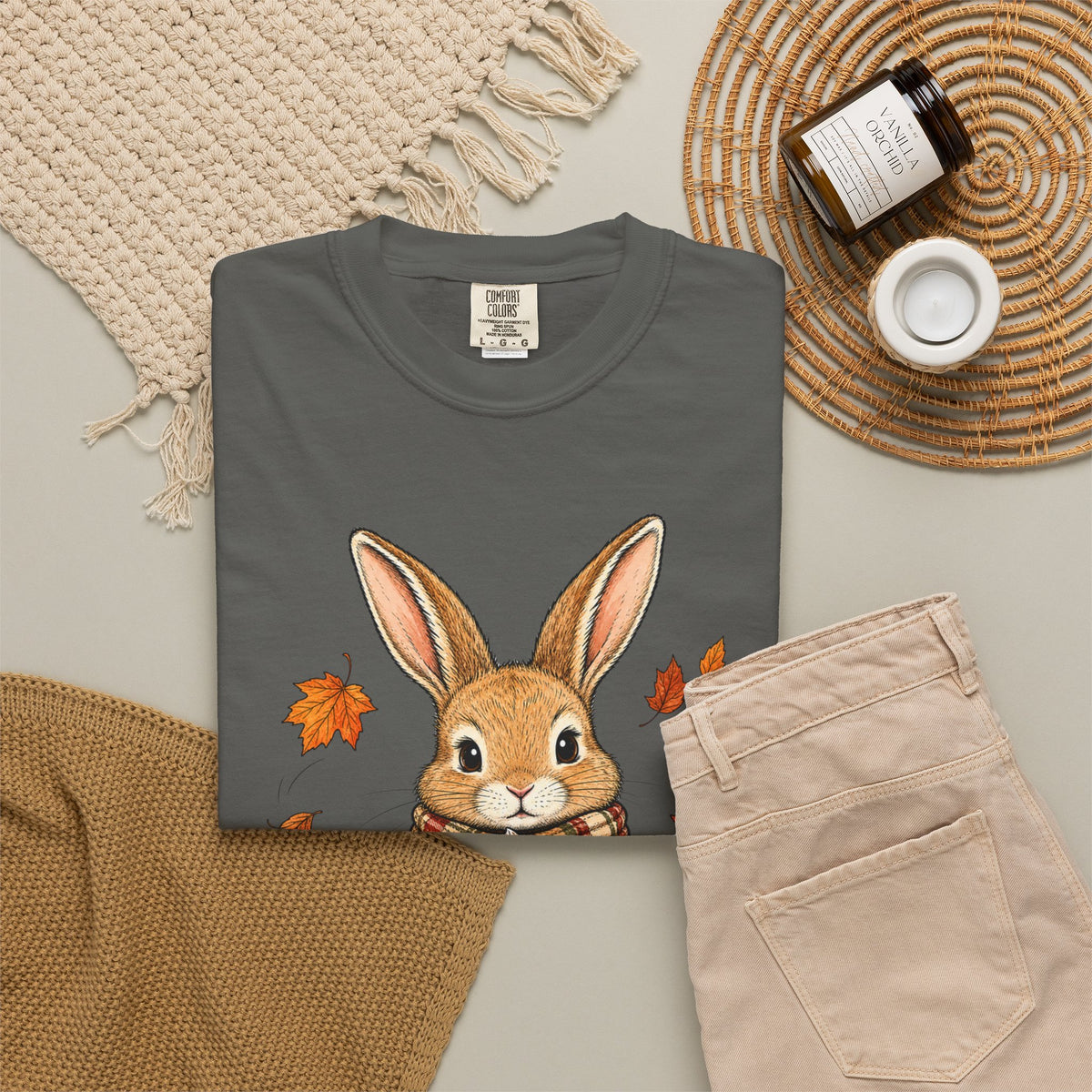 Autumn Bunny Tee — Cozy Fall Rabbit with Scarf & Hot Cocoa