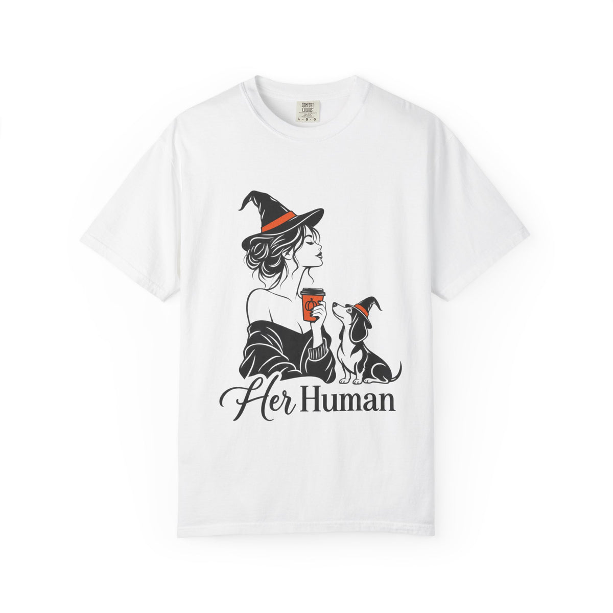 Her Human Witch Tee — Halloween Witch & Dog Graphic T-Shirt