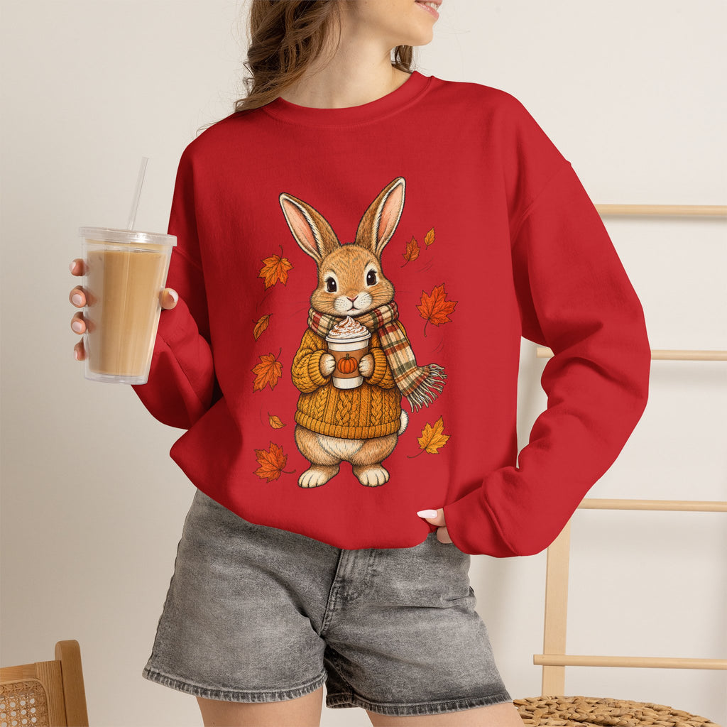Autumn Bunny Sweatshirt – Cozy Fall Rabbit Holding Coffee