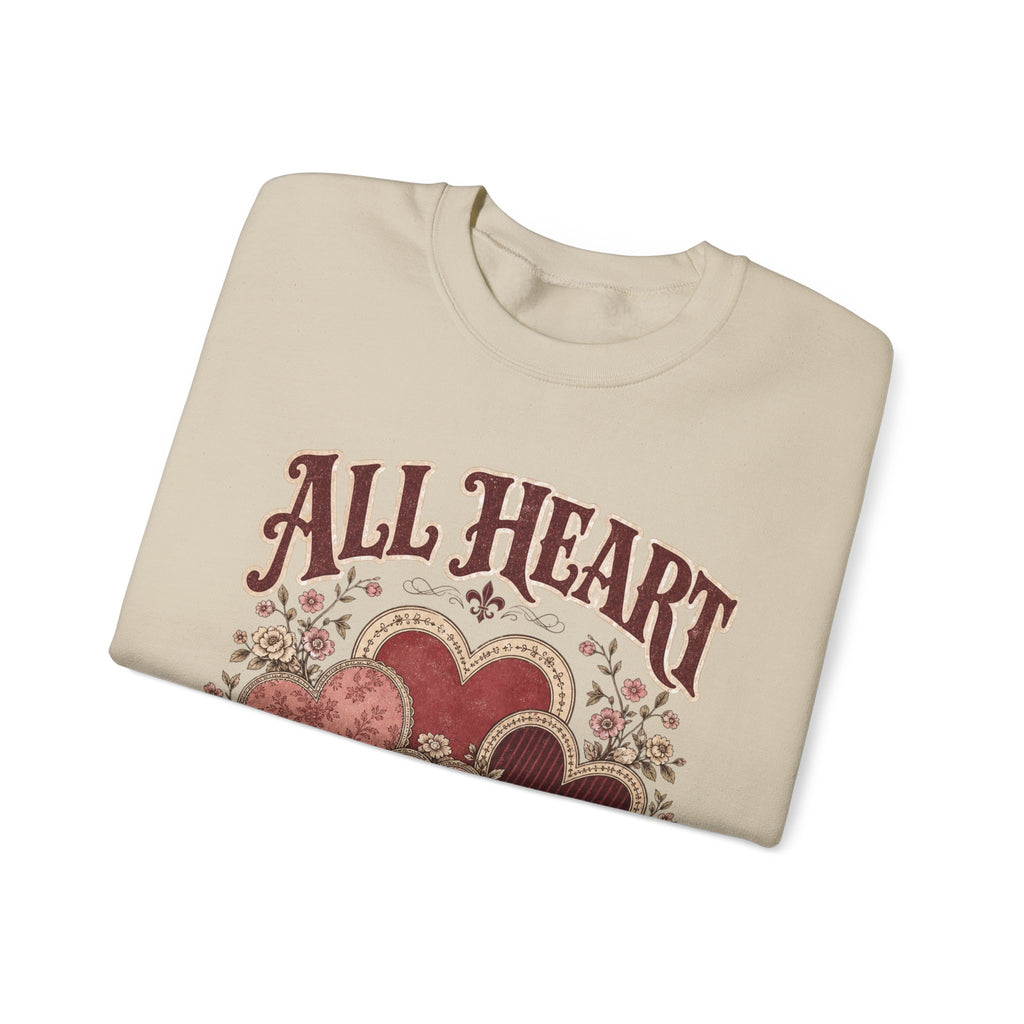 Vintage-Sweatshirt mit Rundhalsausschnitt zum Valentinstag – „All Heart“ romantisches Motiv