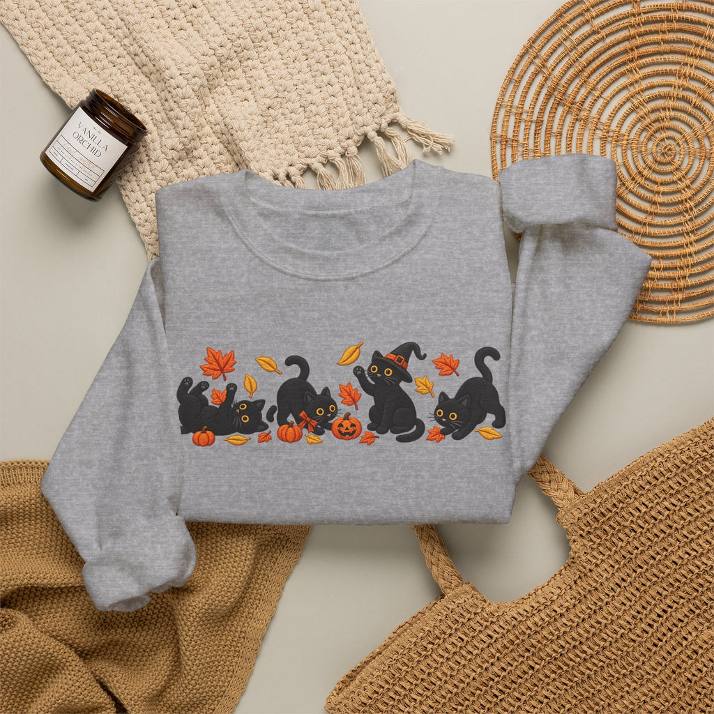 Herbst-Sweatshirt mit schwarzem Katzen-Motiv