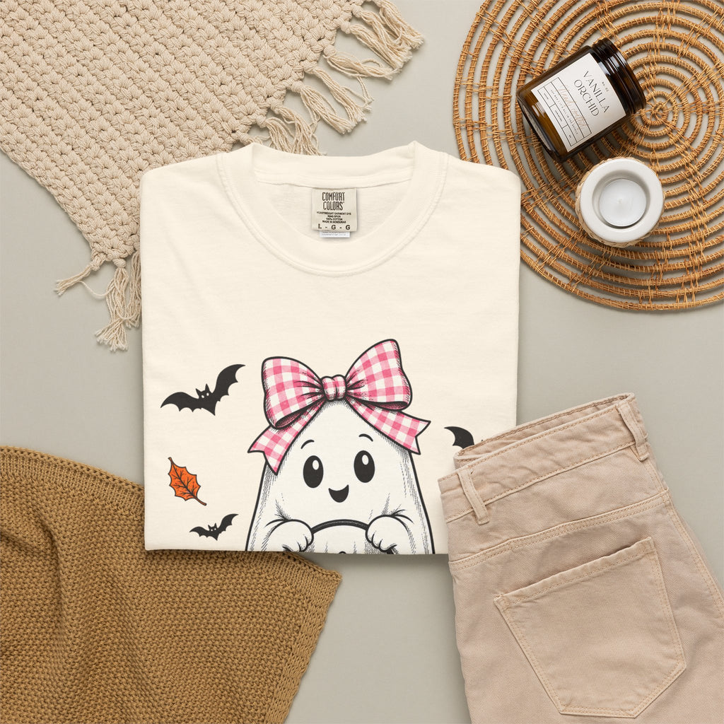 Cute Halloween Ghost T-Shirt — Trick-or-Treat Pumpkin & Bats
