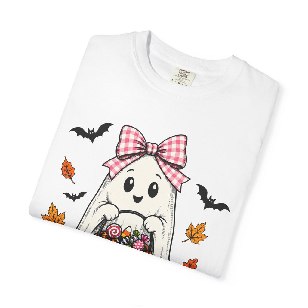 Cute Halloween Ghost T-Shirt — Trick-or-Treat Pumpkin & Bats