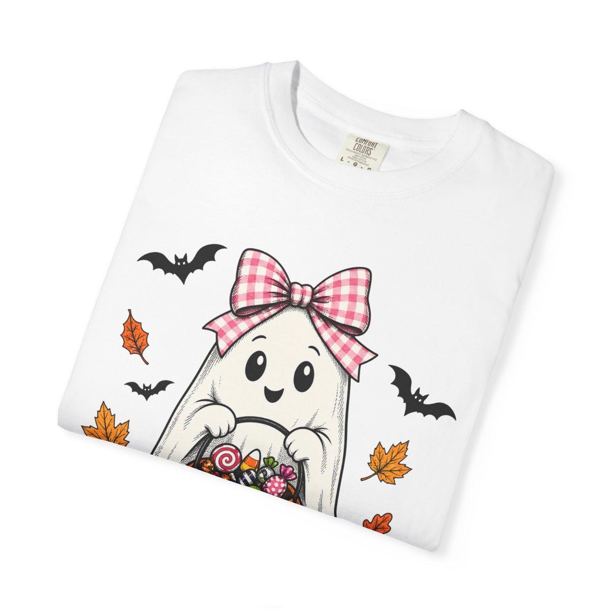 Cute Halloween Ghost T-Shirt — Trick-or-Treat Pumpkin & Bats
