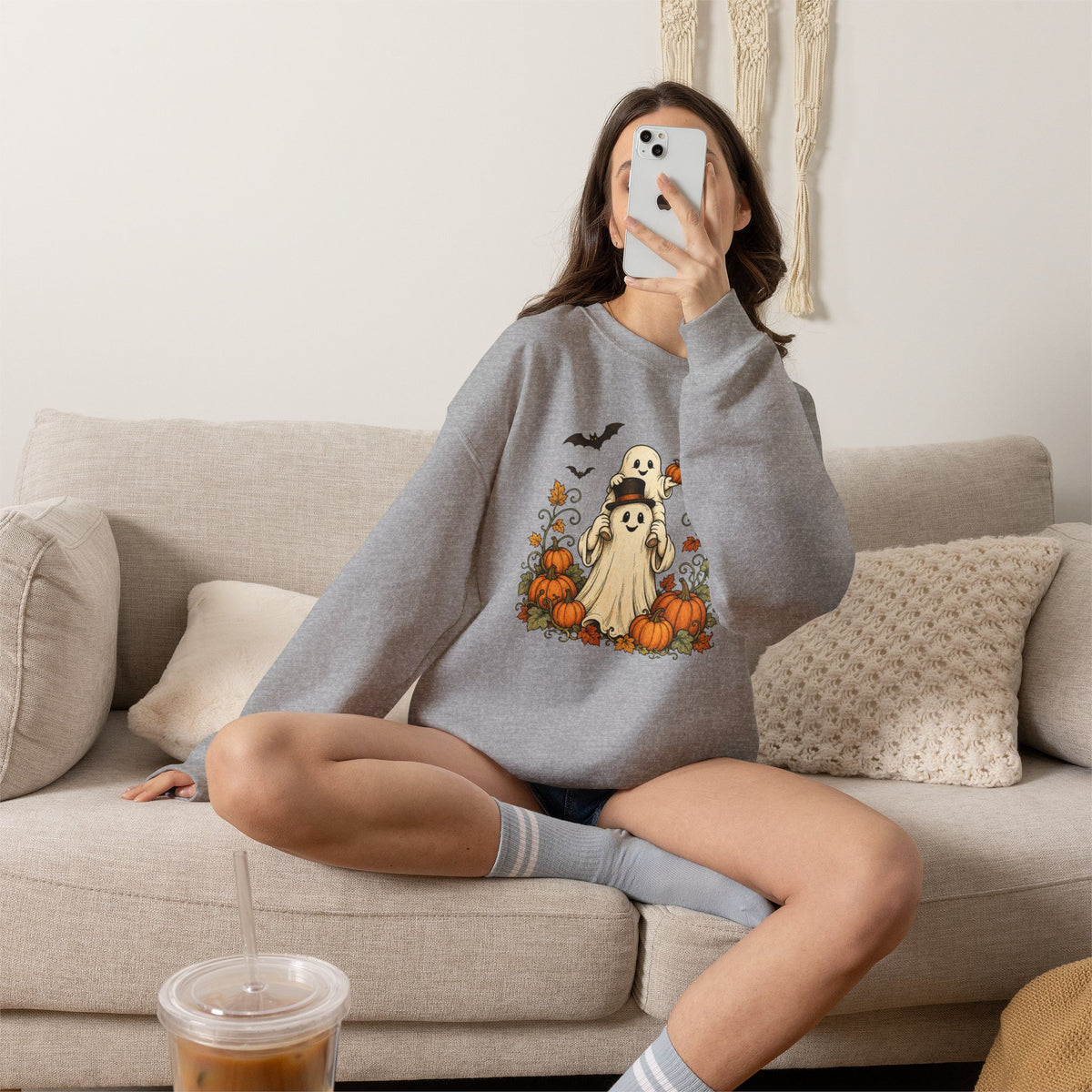 Halloween Pumpkin Ghost Crewneck Sweatshirt