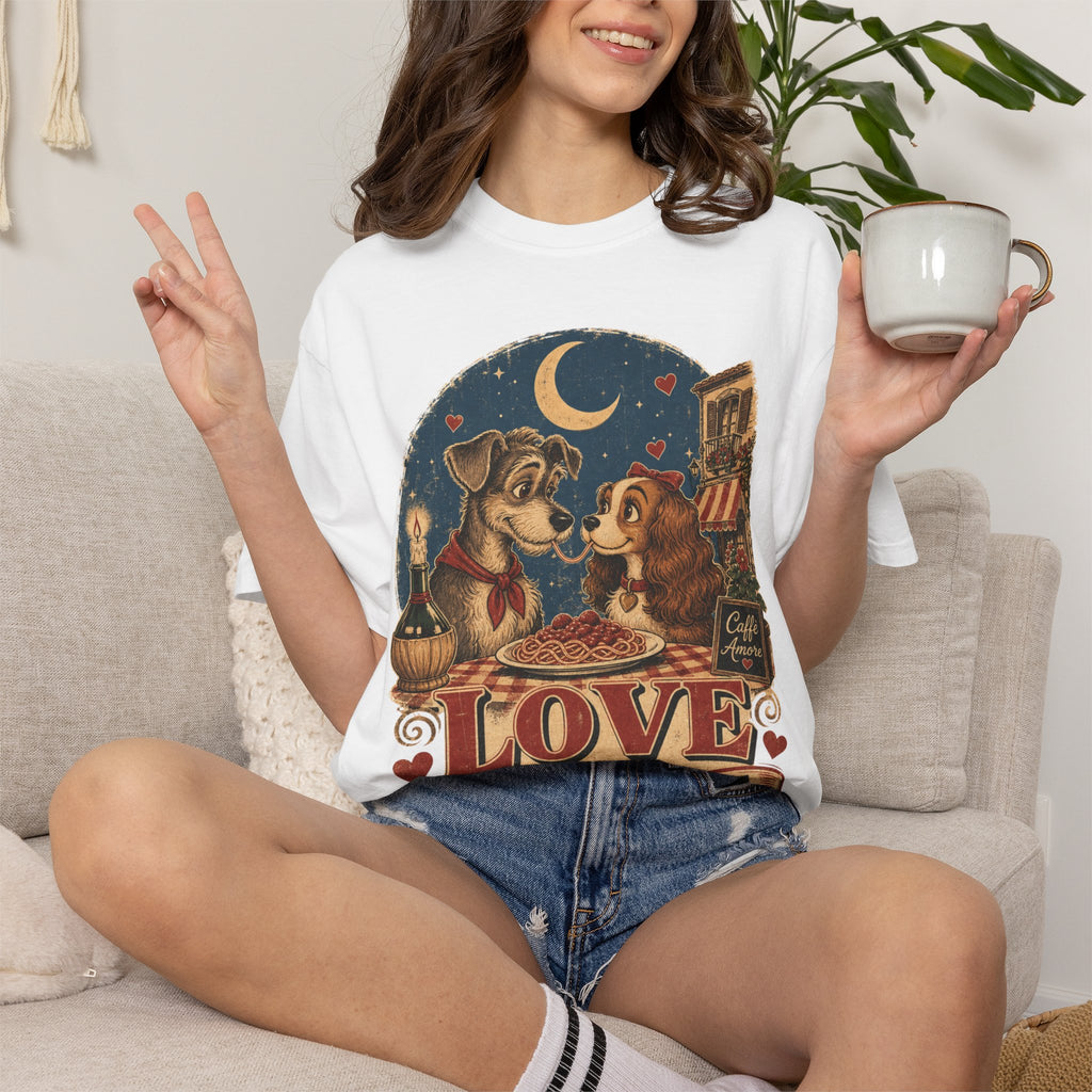 T-Shirt — "Love at First Bite" Vintage Pizza Date Dogs Tee