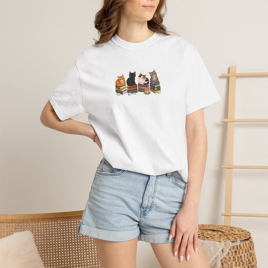 Cat Knit Crew T-Shirt — Cozy Cats Sitting Together Graphic Tee