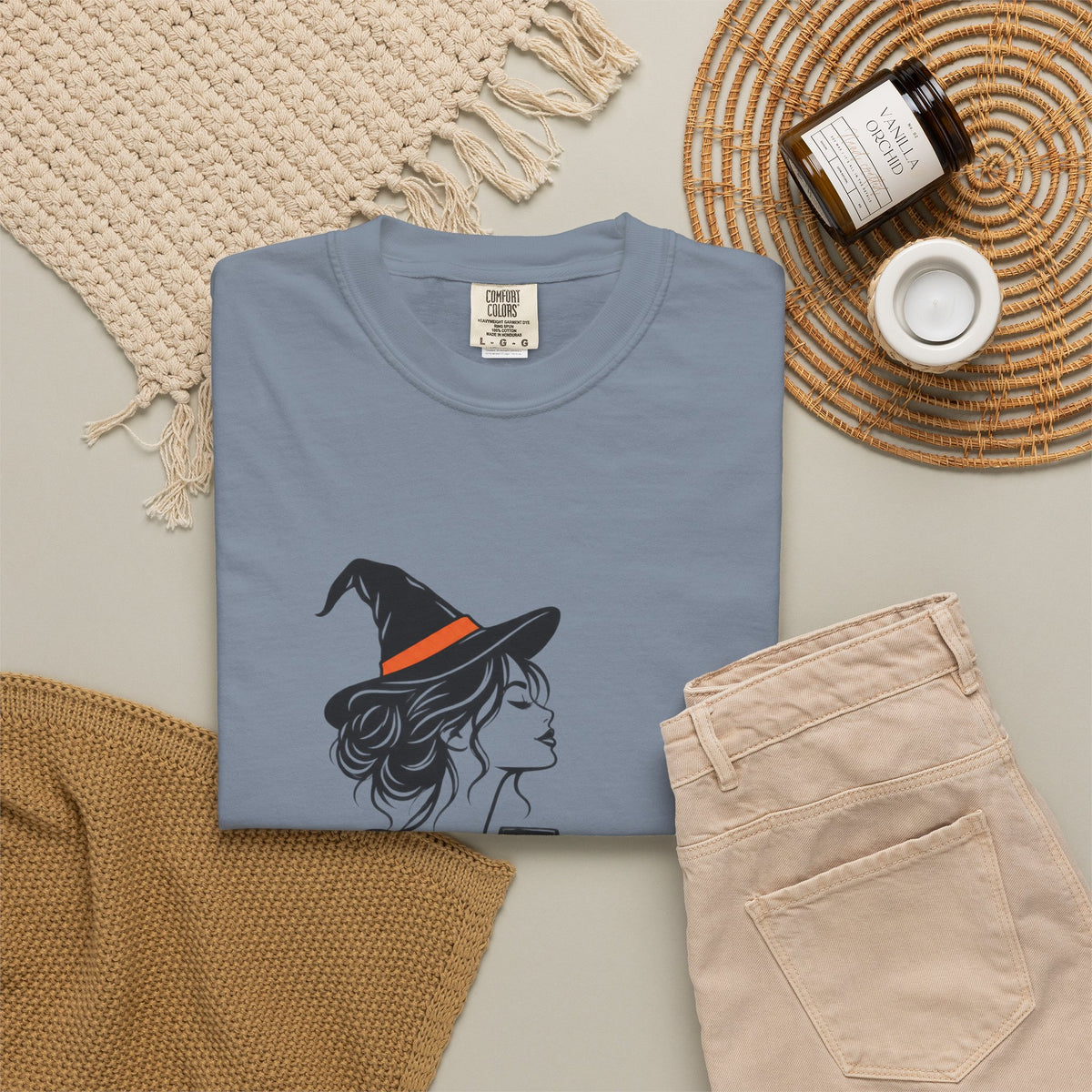 Her Human Witch Tee — Halloween Witch & Dog Graphic T-Shirt