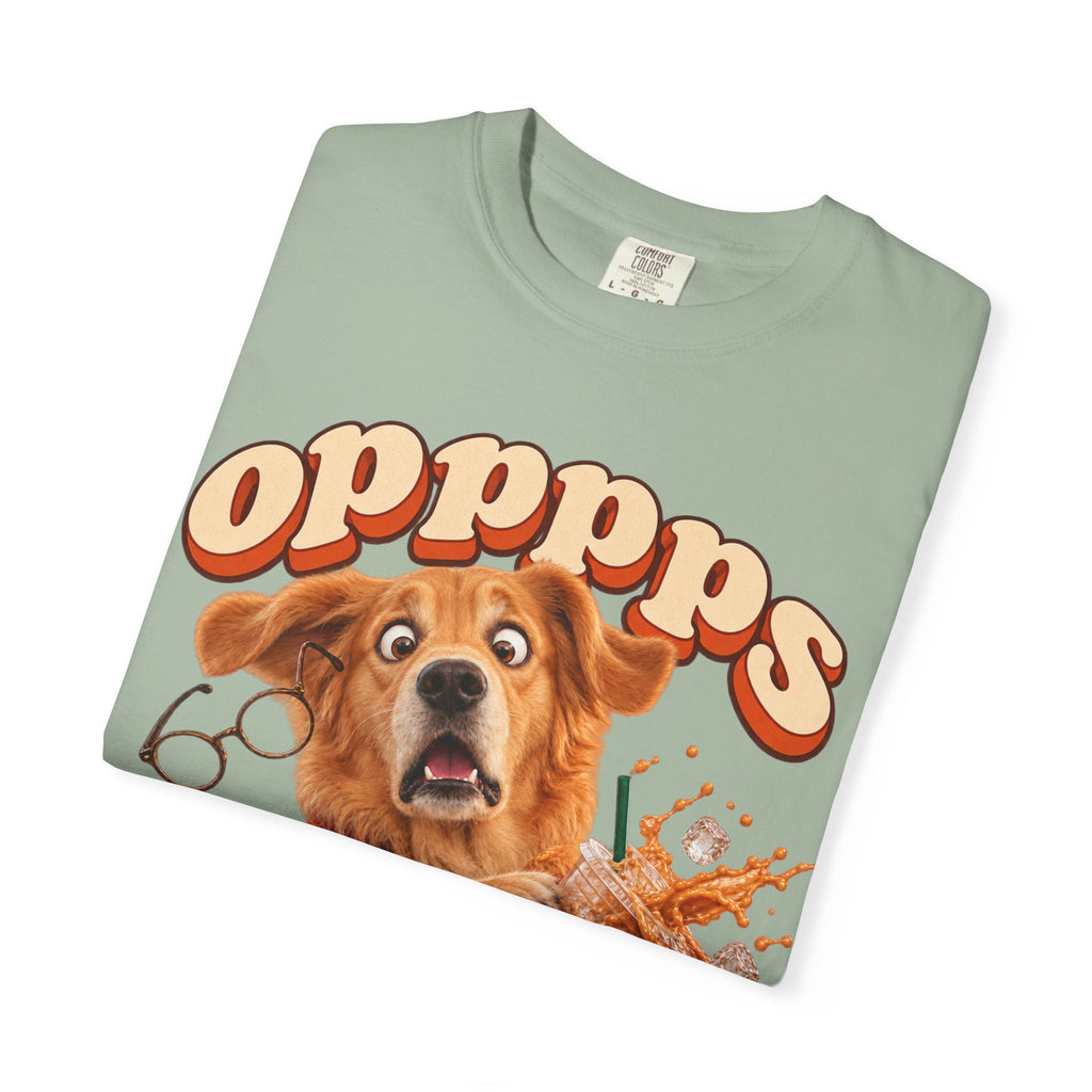 Oops Puppy T-Shirt — Cute Dog Spilling Coffee Graphic Tee