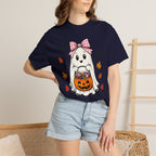 Cute Halloween Ghost T-Shirt — Trick-or-Treat Pumpkin & Bats