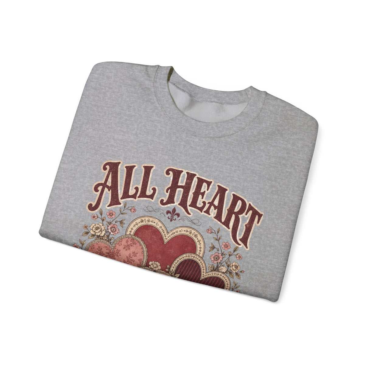 Vintage-Sweatshirt mit Rundhalsausschnitt zum Valentinstag – „All Heart“ romantisches Motiv