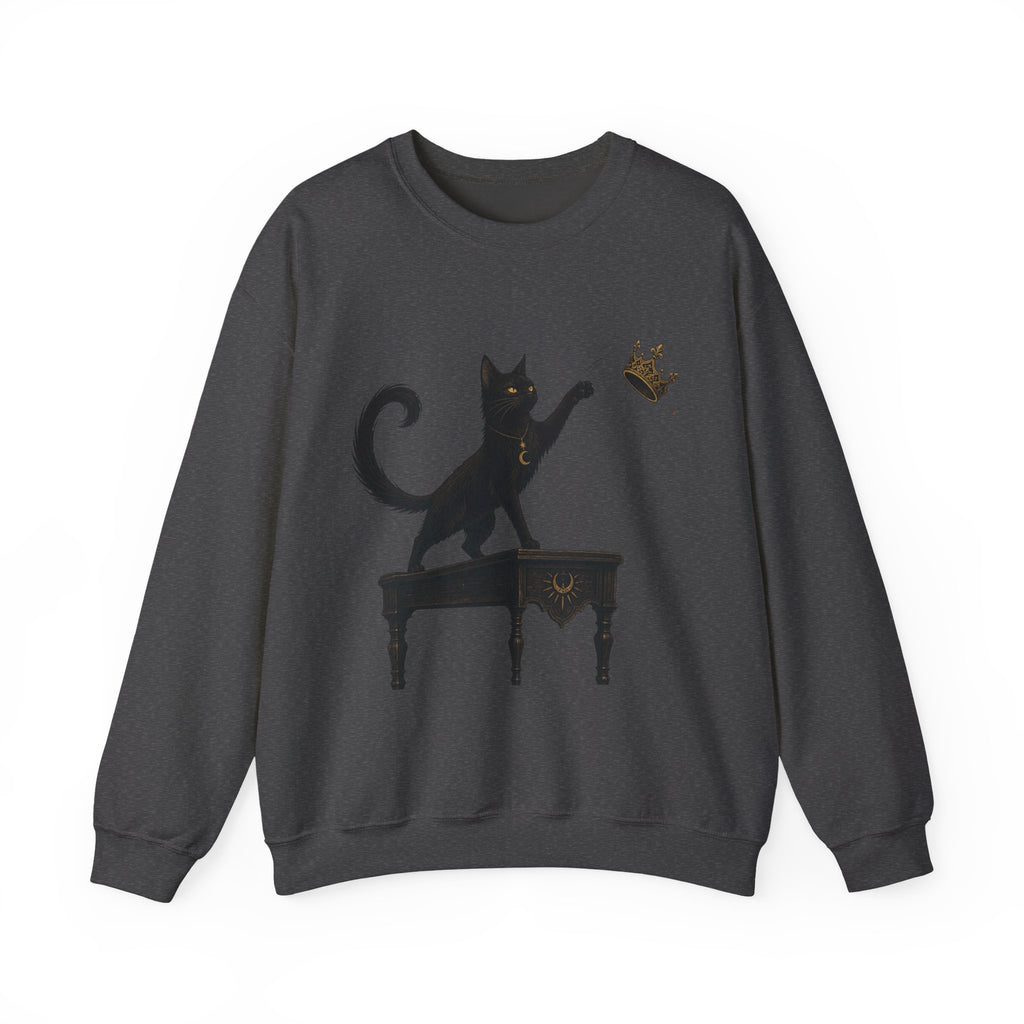Cat with Crown Crewneck Sweatshirt — Playful Black Cat Graphic