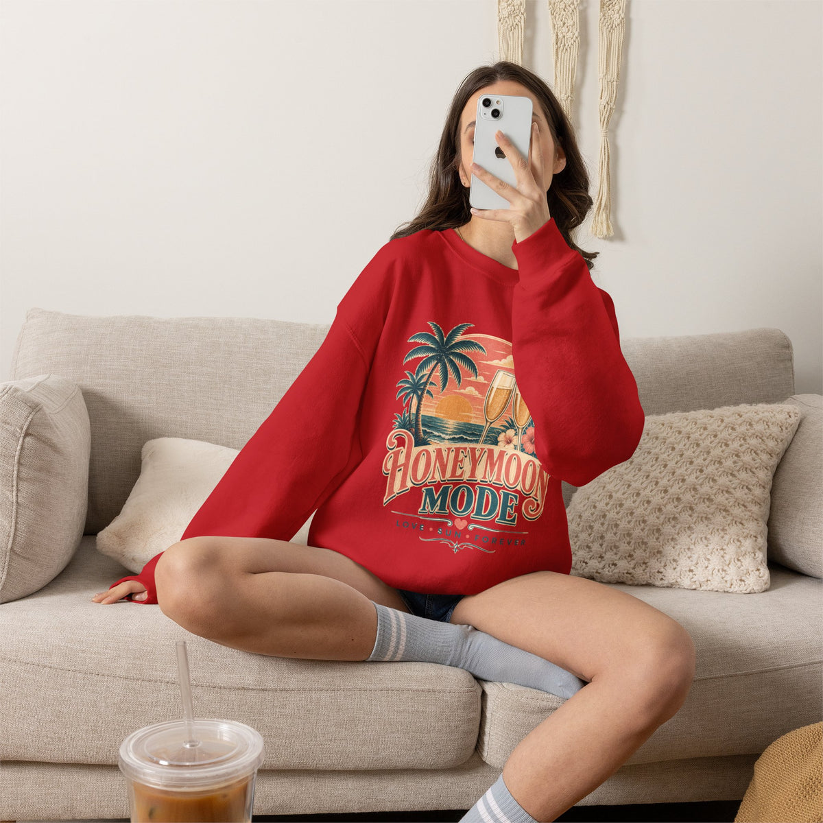 Honeymoon Mode Sweatshirt – Tropical Sunset Couples Crewneck