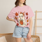 Cute Ghost Pumpkin Drink Tee — Fall Leaves Graphic T-Shirt