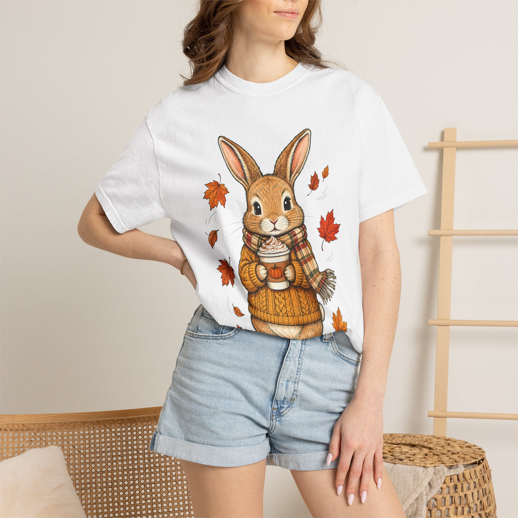 Autumn Bunny Tee — Cozy Fall Rabbit with Scarf & Hot Cocoa