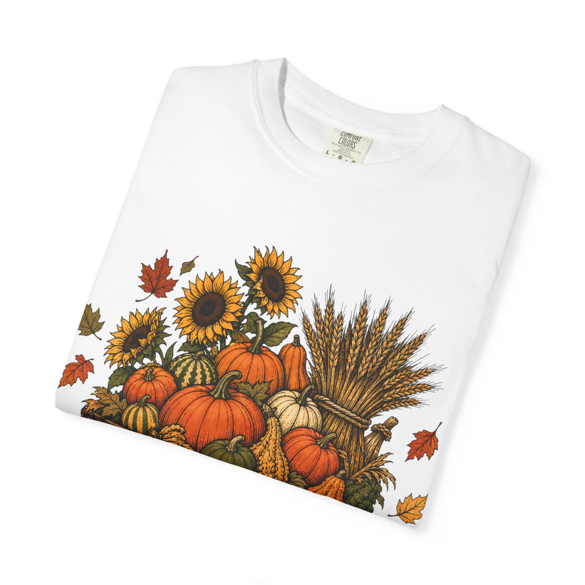 Autumn Harvest Wagon T-Shirt — Pumpkin & Sunflower Fall Tee