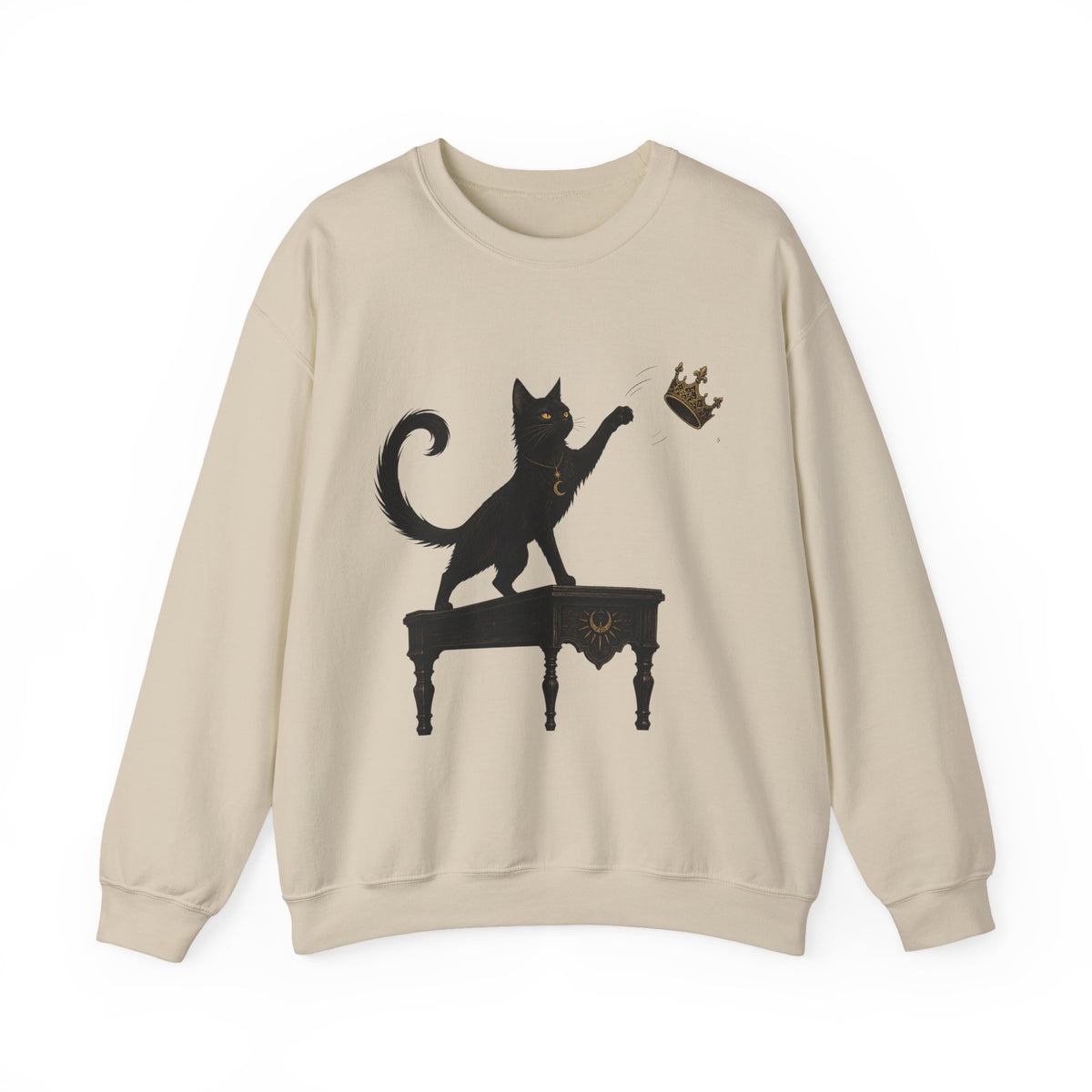 Cat with Crown Crewneck Sweatshirt — Playful Black Cat Graphic