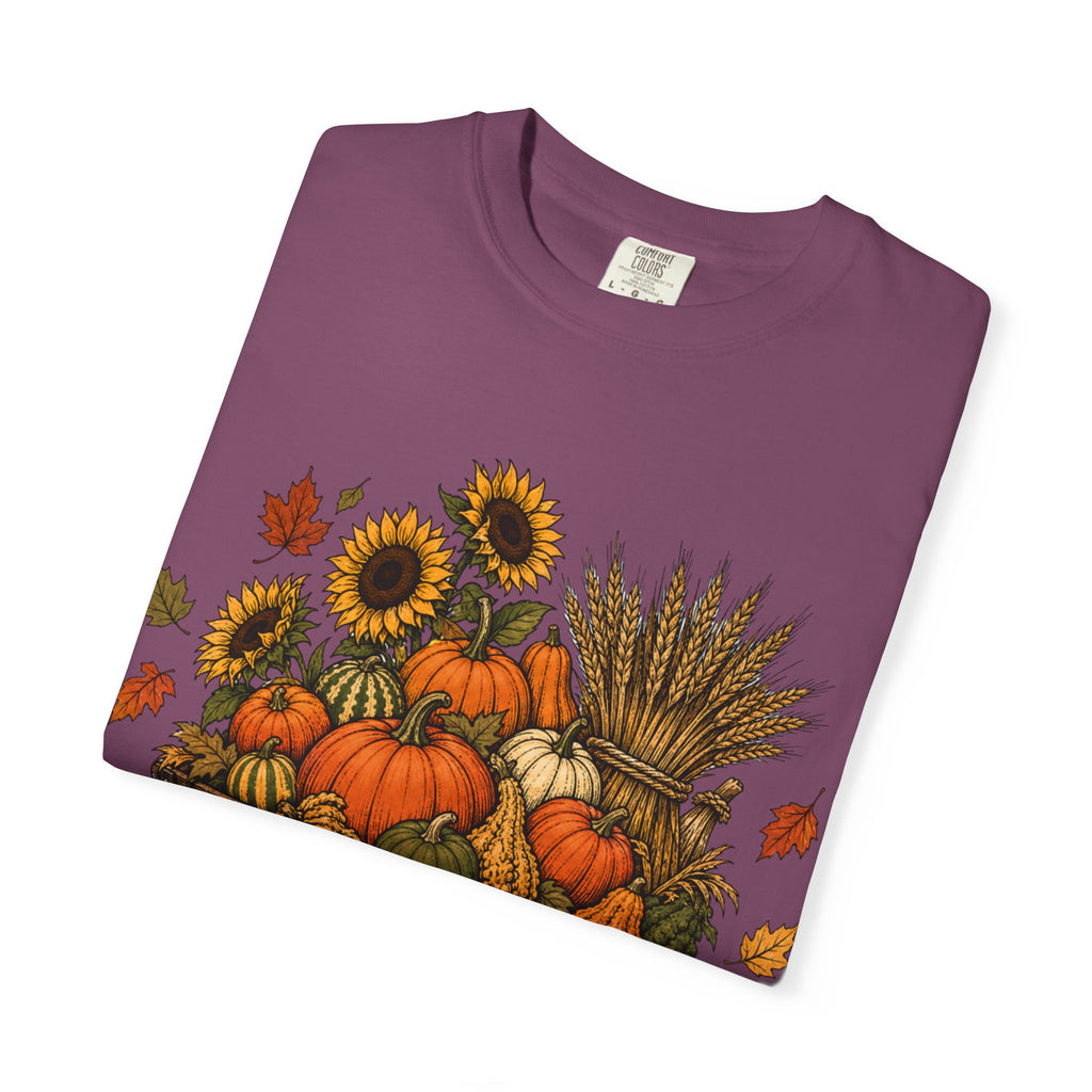 T-Shirt „Herbsternte-Wagen“ — Kürbis & Sonnenblume Herbst-T-Shirt