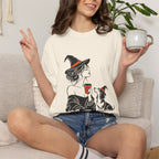 Her Human Witch Tee — Halloween Witch & Dog Graphic T-Shirt