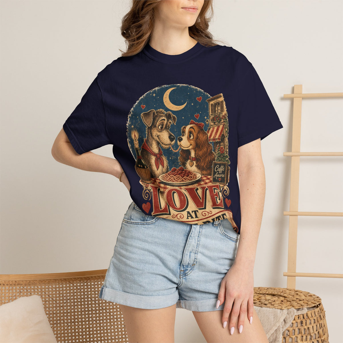 T-Shirt — "Love at First Bite" Vintage Pizza Date Dogs Tee