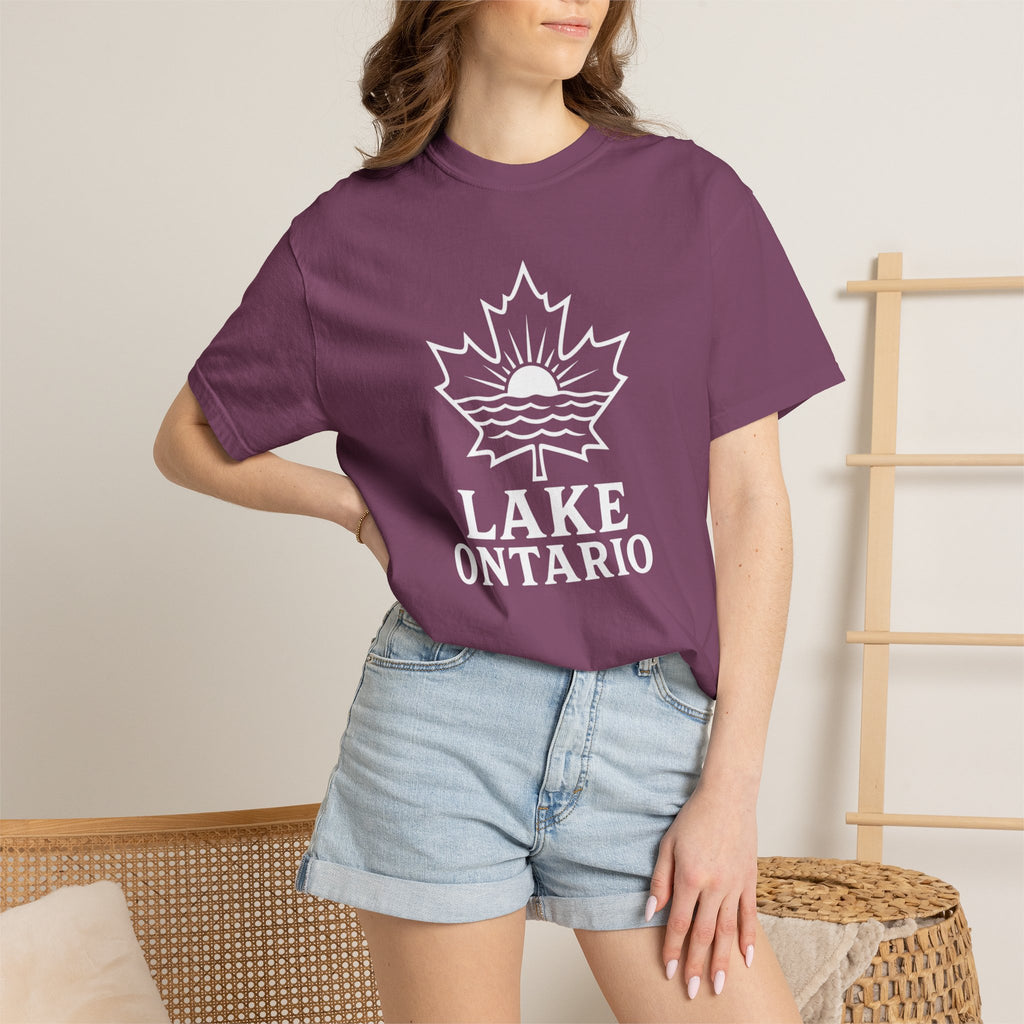 Lake Ontario T-Shirt — Retro Maple Leaf Sunset Graphic