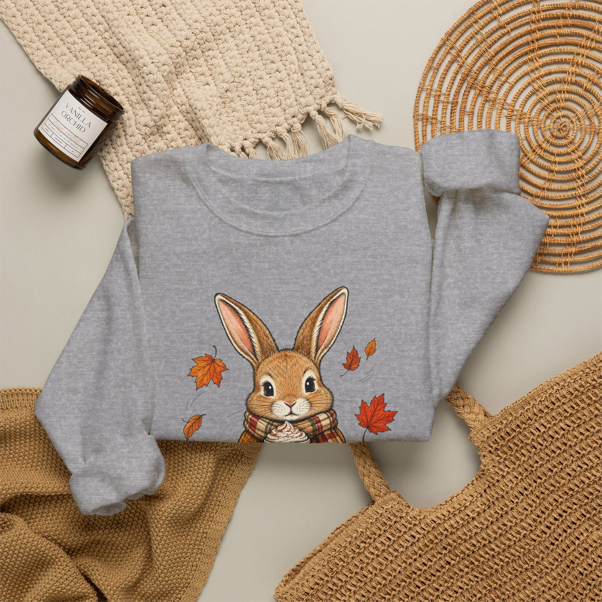Autumn Bunny Sweatshirt – Cozy Fall Rabbit Holding Coffee
