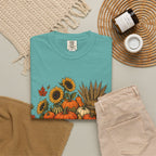 T-Shirt „Herbsternte-Wagen“ — Kürbis & Sonnenblume Herbst-T-Shirt