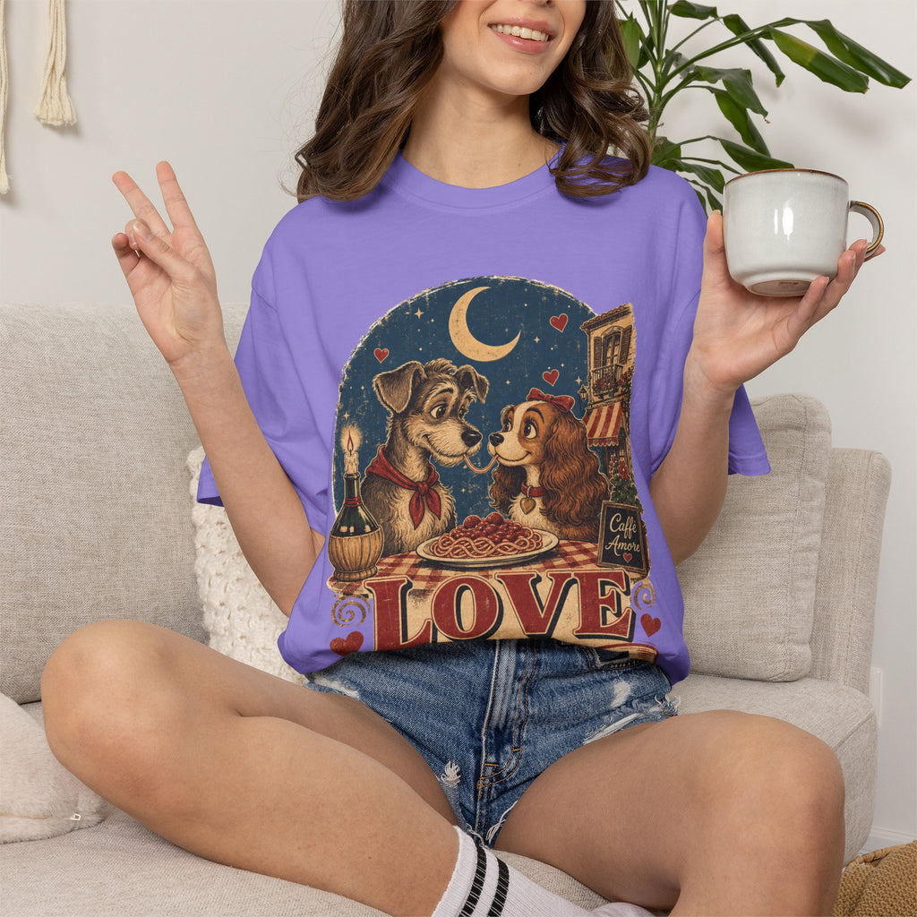 T-Shirt — "Love at First Bite" Vintage Pizza Date Dogs Tee