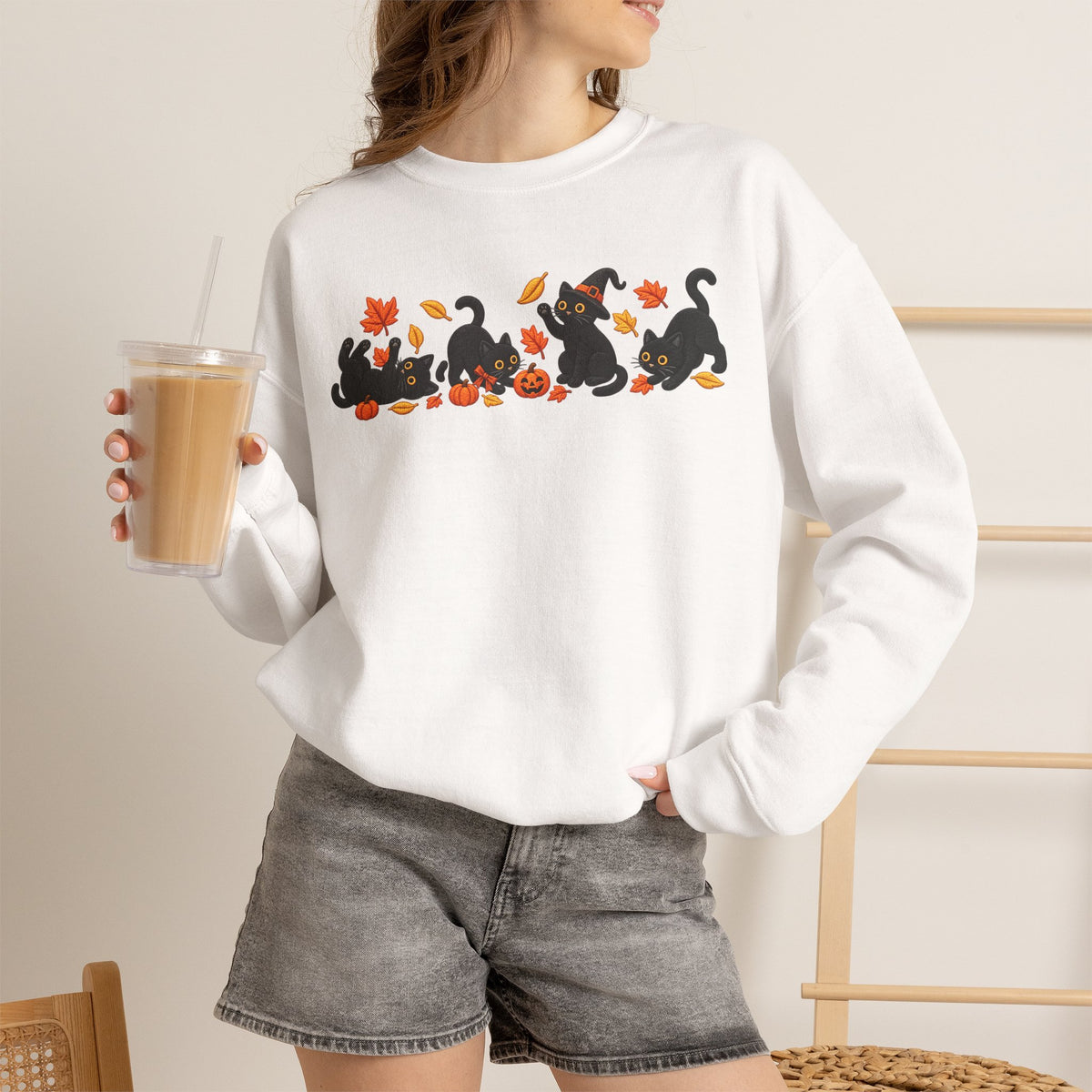 Autumn Play Black Cats Crewneck Sweatshirt