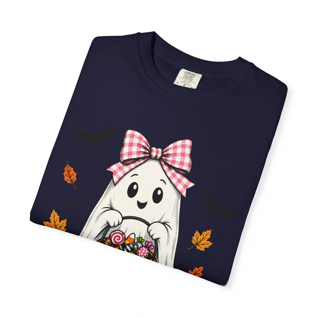 Cute Halloween Ghost T-Shirt — Trick-or-Treat Pumpkin & Bats