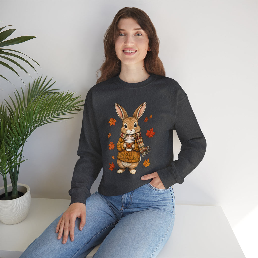 Autumn Bunny Sweatshirt – Cozy Fall Rabbit Holding Coffee
