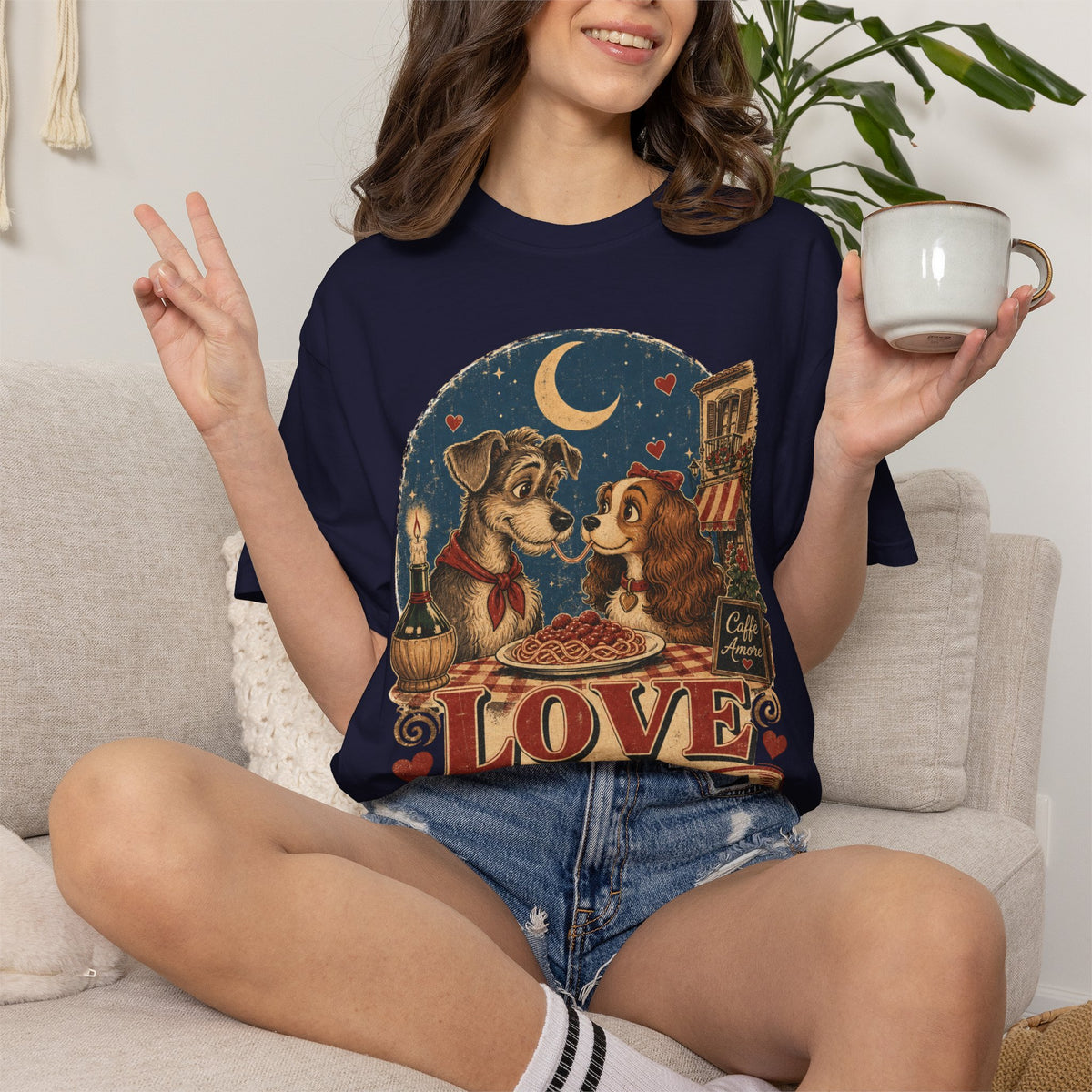 T-Shirt — "Love at First Bite" Vintage Pizza Date Dogs Tee